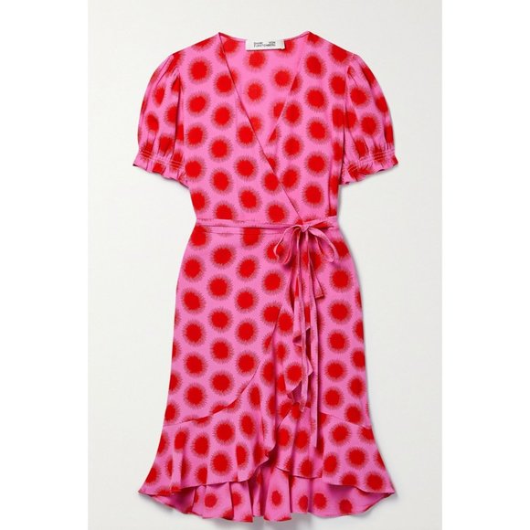 Dresses & Skirts - Diane Von Furstenburg DVF Emilia Mini Wrap Dress Size Medium in Pink Me Print